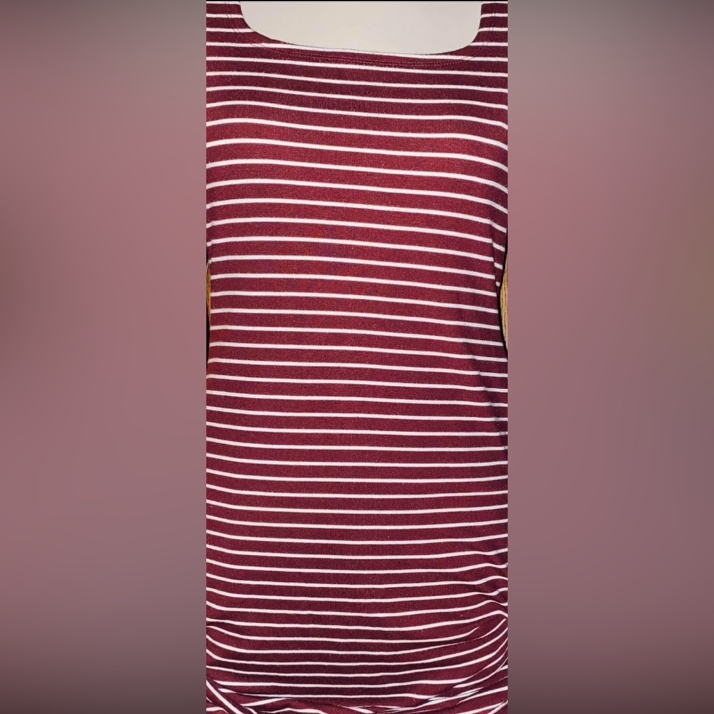 Large Burgundy Red and White Pinstripe Stretch Knit Dress-NEW